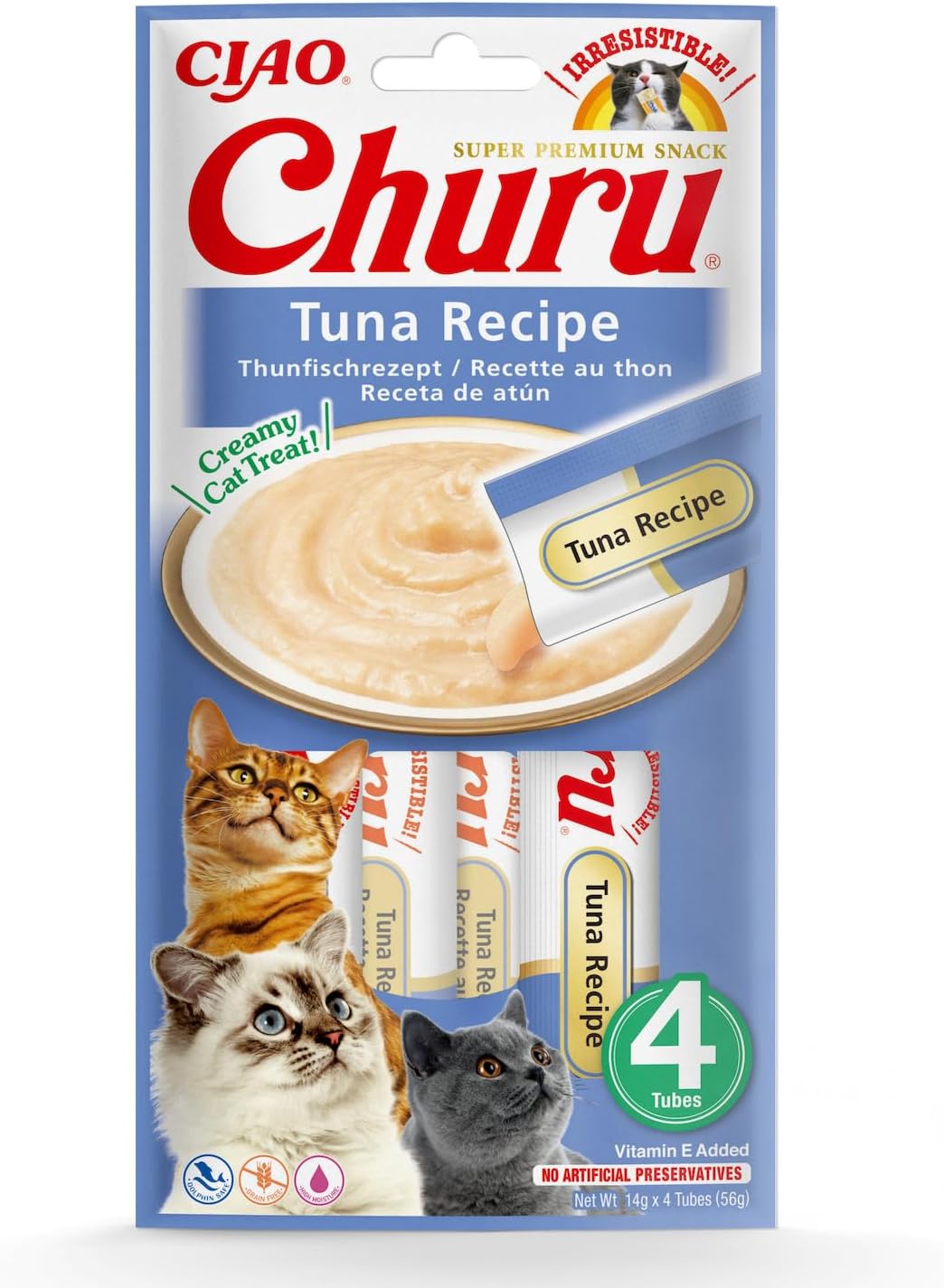INABA Churu cremige Katzenleckerlies Thunfisch Tube, 30% Fisch, getreidefrei