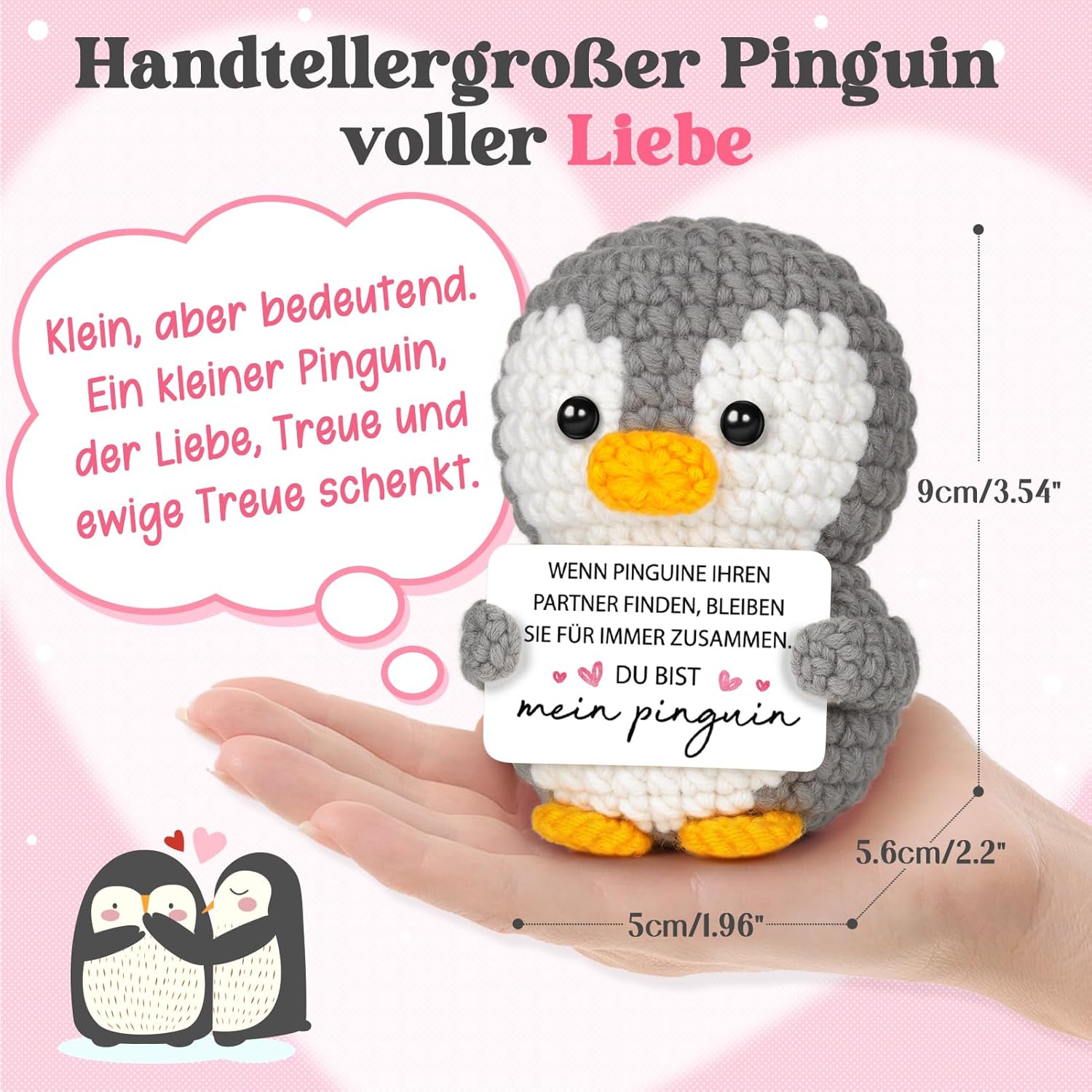 Mini Pinguin Pocket Hug Kuscheltier 'Ich liebe dich' Geschenk Paare