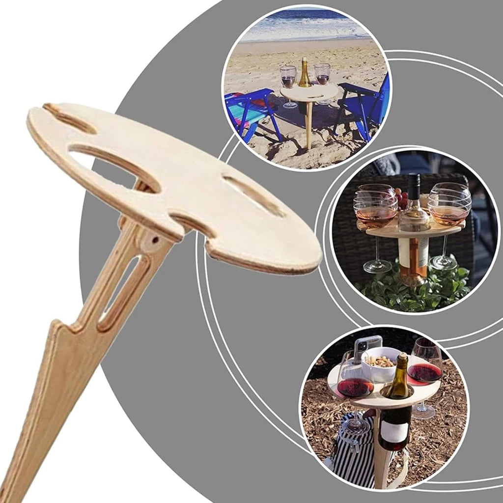 Hyxodjy Klappbarer tragbarer Picknick-Weintisch aus Holz fuer Camping Garten