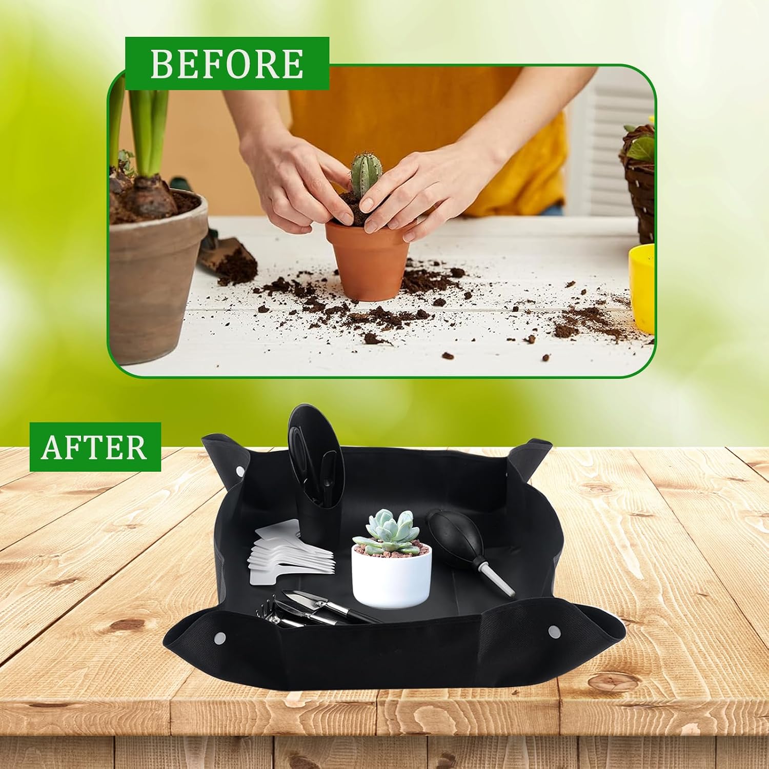 28-teiliges Gartenwerkzeug Set mit 50x50 cm Wasserdichter Umtopfmatte