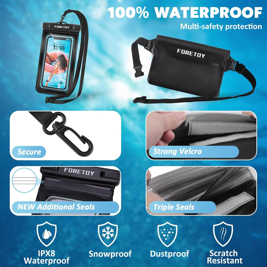 FORETOY wasserdichte Handytasche IPX8 Bauch- und Beutelhuelle fuer Wassersport