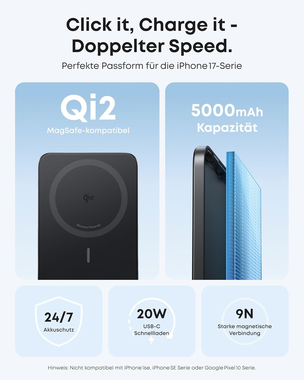 Anker Nano Magnet Powerbank 5000mAh Qi2 15W MagSafe-kompatibel fuer iPhone