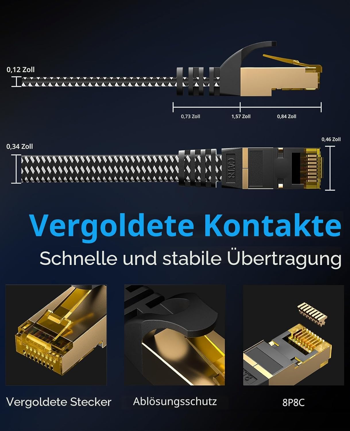 CAT8 Netzwerkkabel RJ45 10m 40Gbps 2000MHz Ethernet fuer Router PC 0,5m-50m