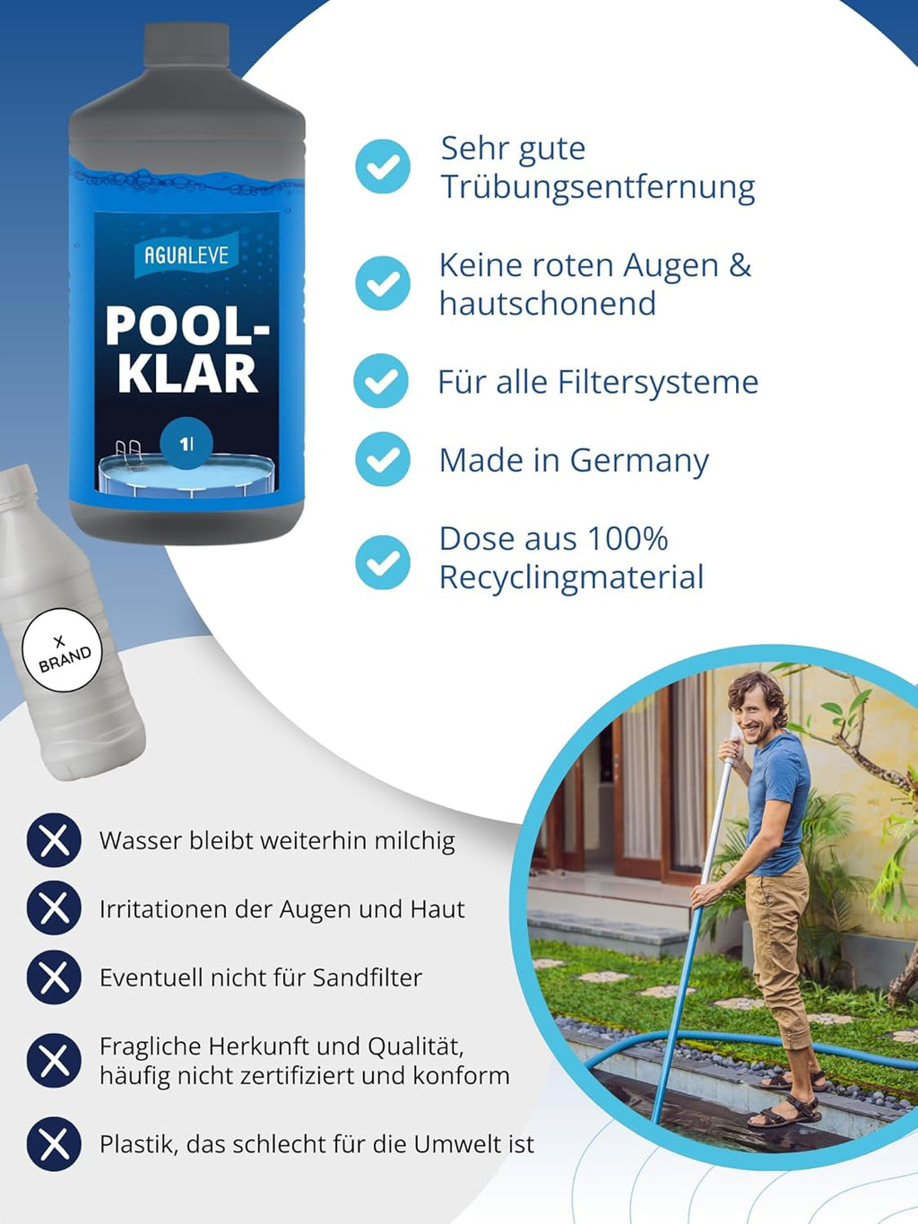 AGUALEVE Poolklar Kristallklar Formel fuer klares Poolwasser Made in Germany