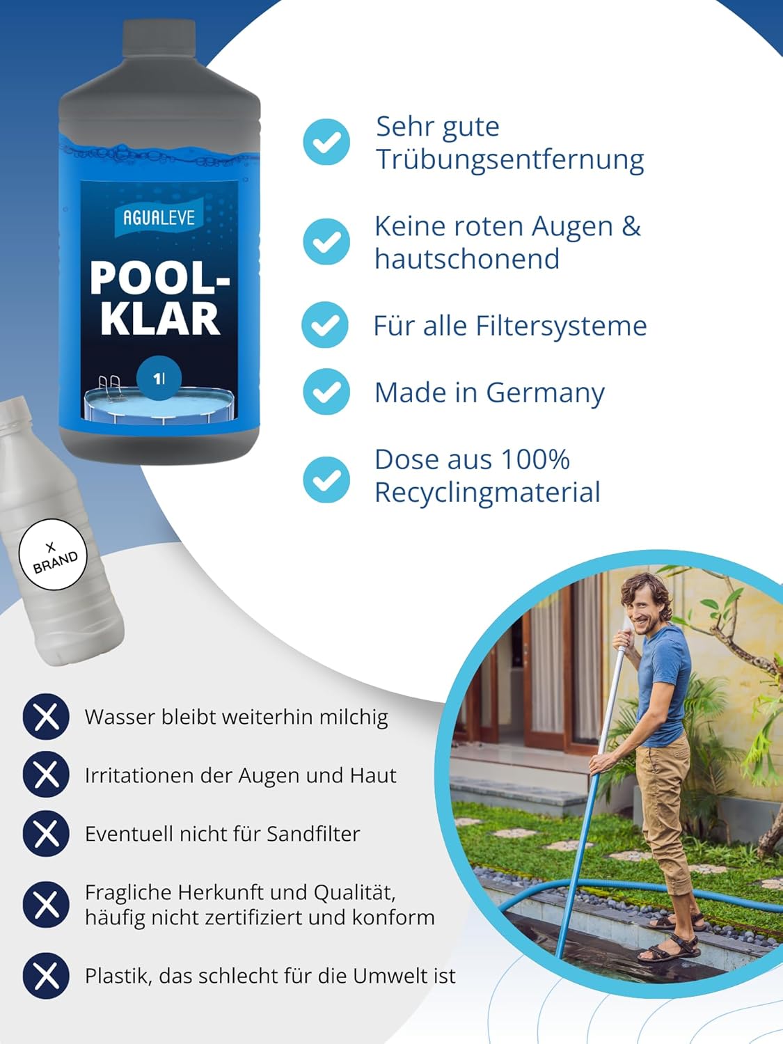 AGUALEVE Poolklar Kristallklar Formel fuer klares Poolwasser Made in Germany
