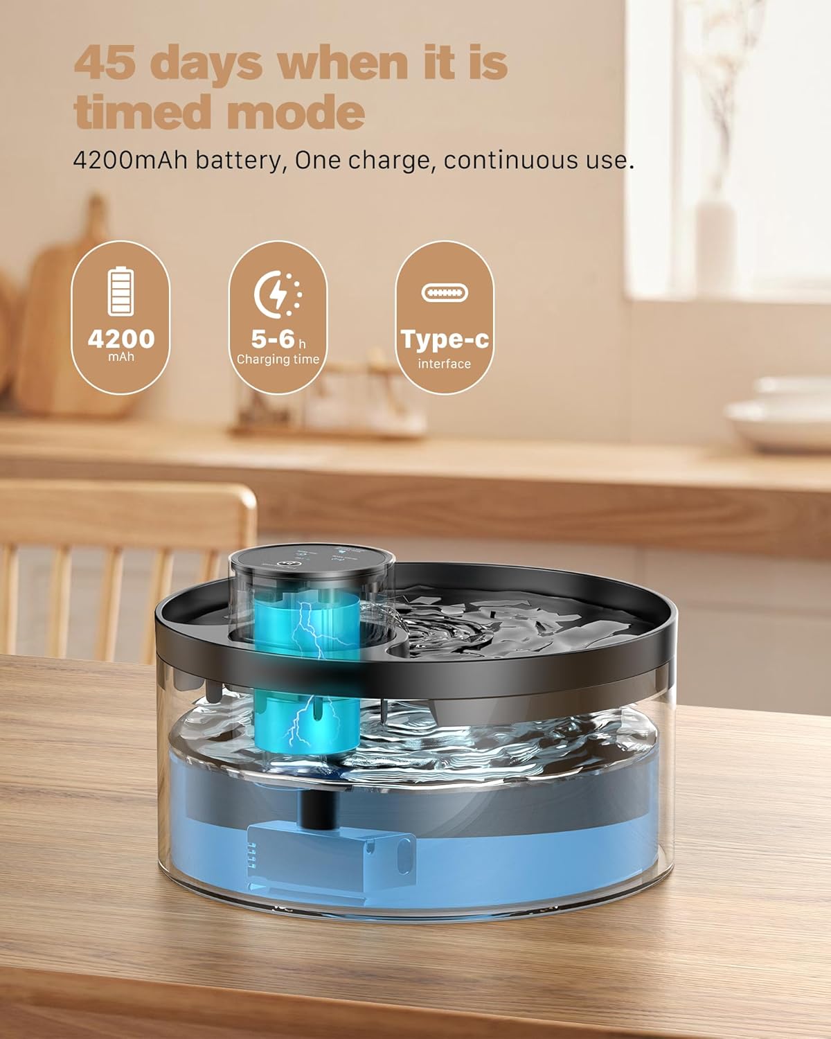 Kabelloser Katzenbrunnen mit Bewegungssensor, 4200 mAh Akku, leise Pumpe