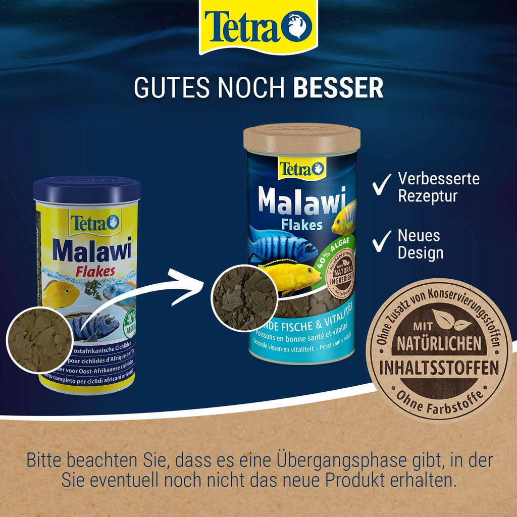 Tetra Malawi Flakes Fischfutter Flocken für pflanzenfressende Cichliden 1 L
