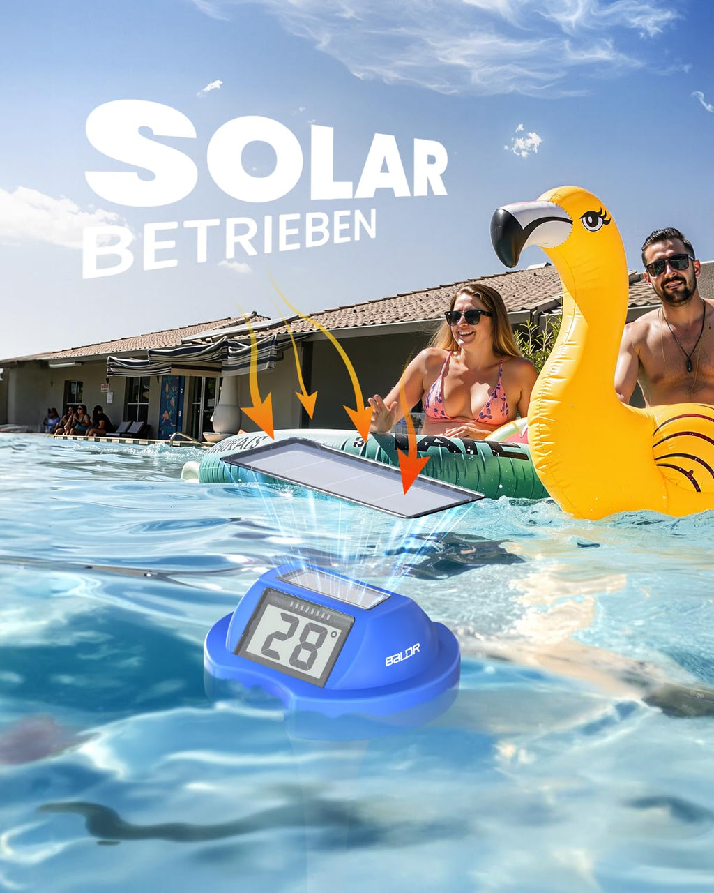 BALDR Solarschwimmer Poolthermometer mit zwei Displays, IPX7 wasserdicht