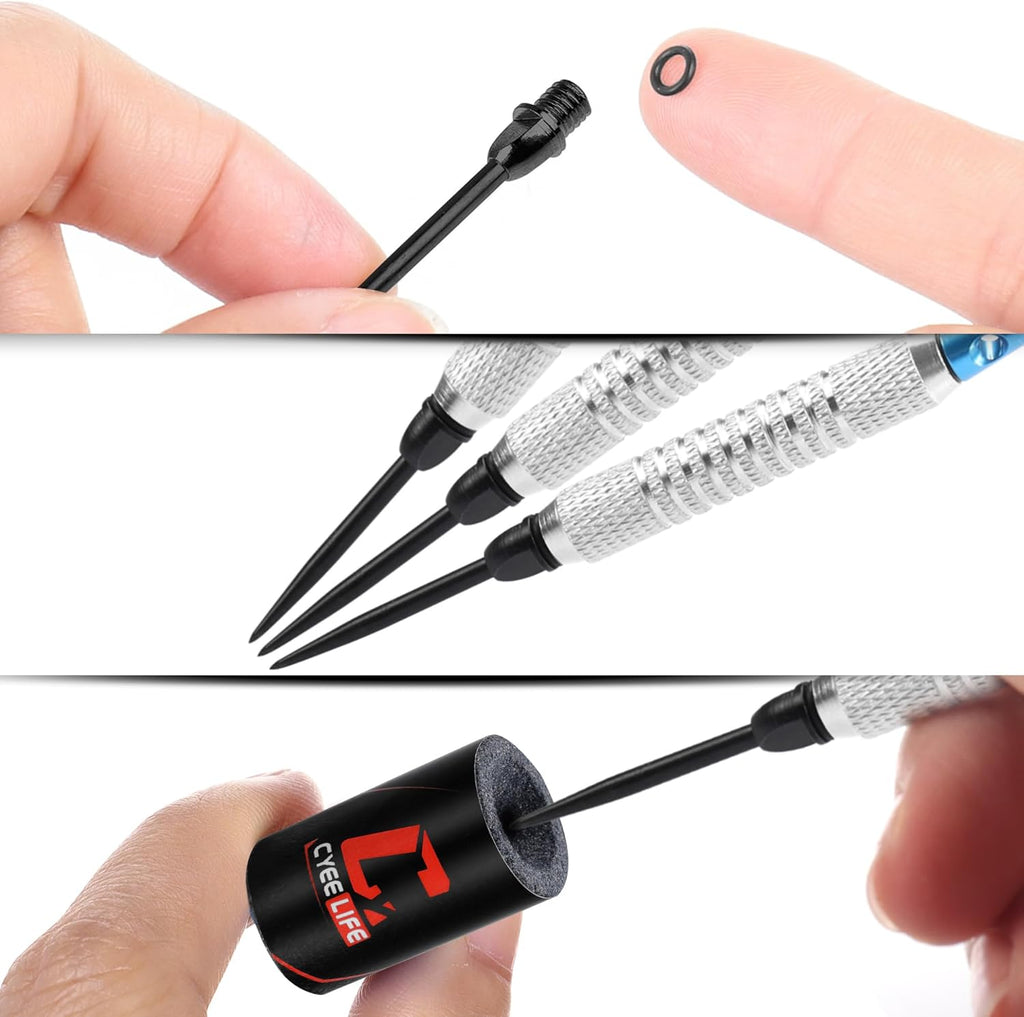 Cyeelife 12er Set Steel Dartspitzen 2BA mit Gummiringen und Spitzer
