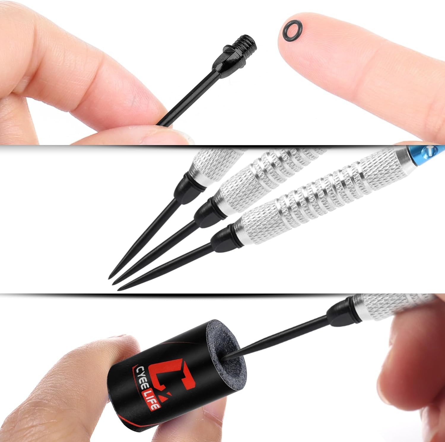 Cyeelife 12er Set Steel Dartspitzen 2BA mit Gummiringen und Spitzer