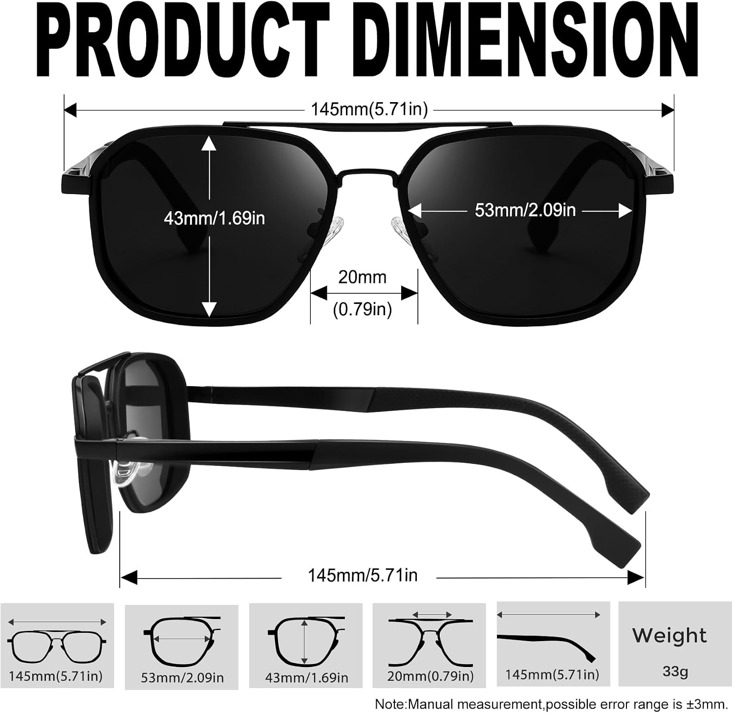 KANASTAL Herren Sonnenbrille polarisiert quadratisch Metallrahmen UV400