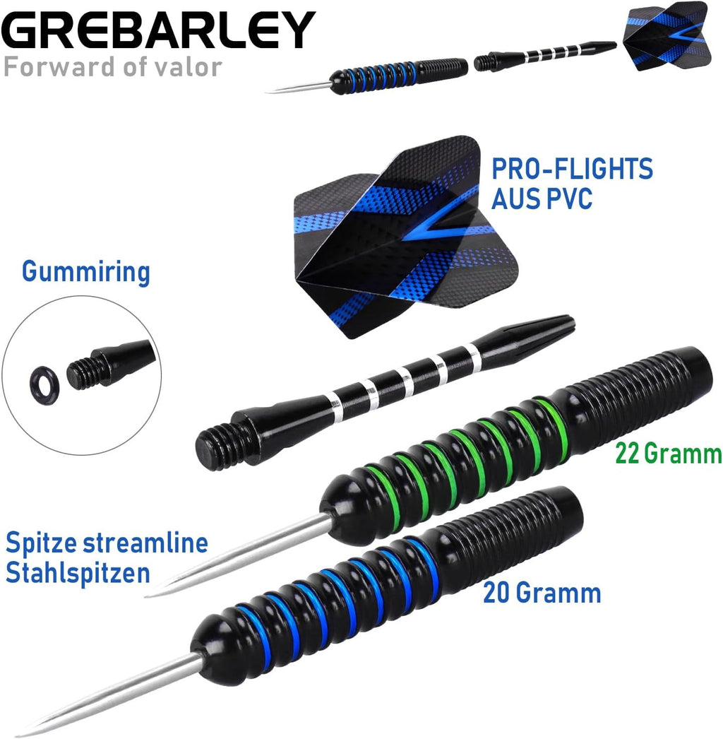 Grebarley Steeldarts Profi Dartpfeile mit Metallspitze 12 Stueck Set