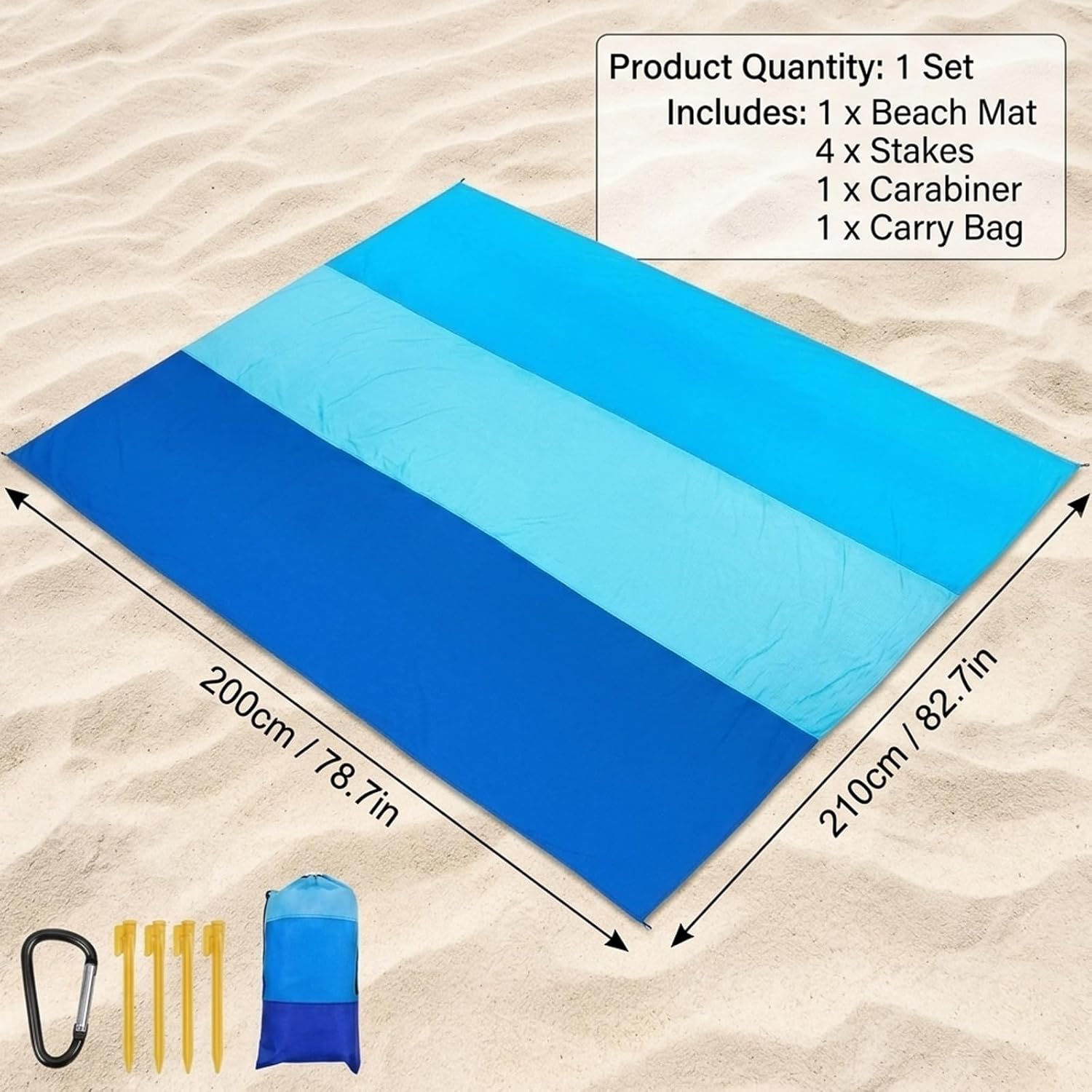 Stranddecke 210x200 cm sandfrei ultraleicht faltbar fuer Strand Picknick Camping