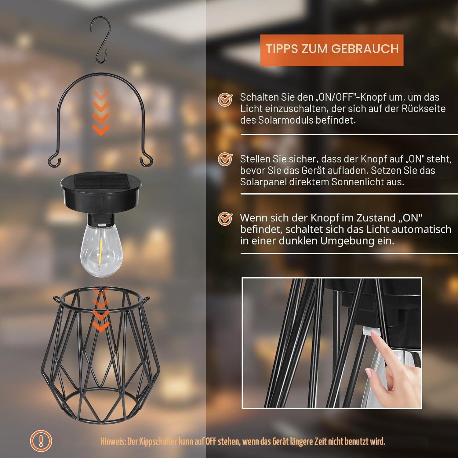 Ketom Solarlampe aussen 2er Set haengend/stehend Metall IP65 Diamant Schwarz