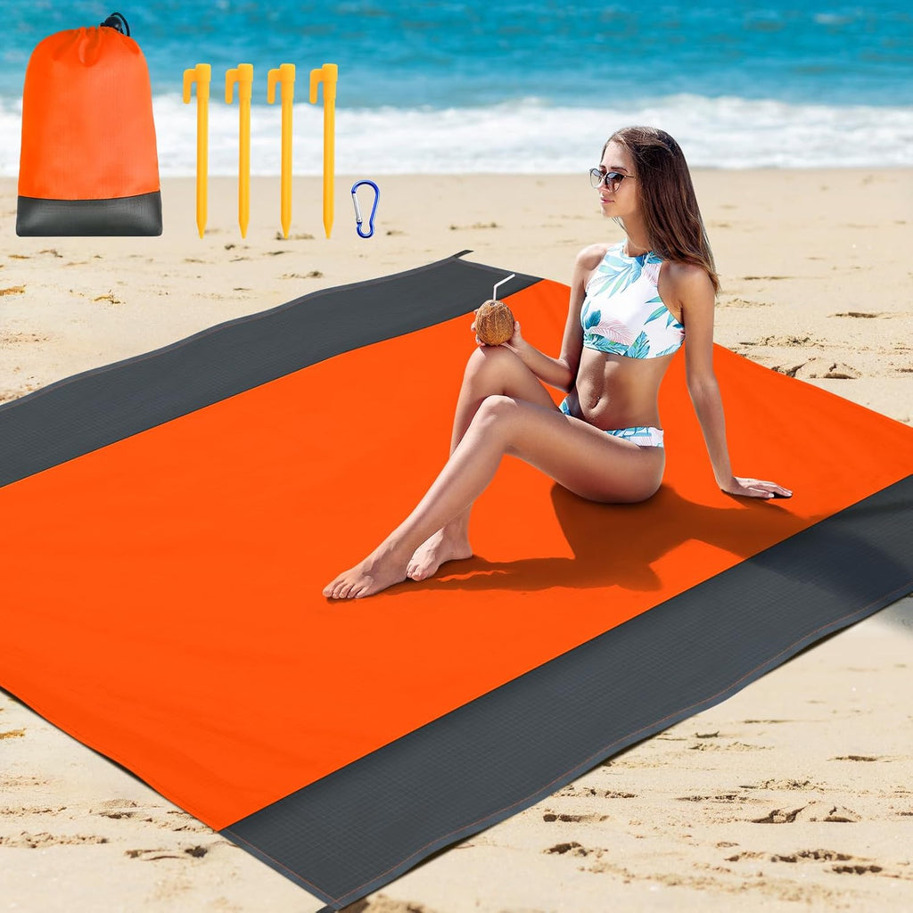 Stranddecke sandfrei 210x200 cm XXL blau - sandfeste Strandmatte fuer Strand Camp