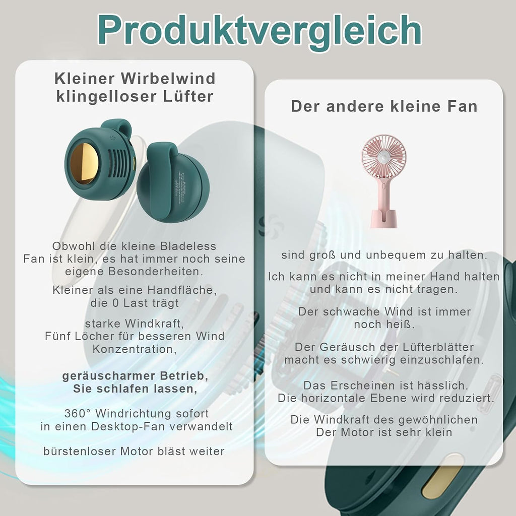 Tragbarer Clip-Ventilator USB wiederaufladbar 3 Stufen mini leise Gruen