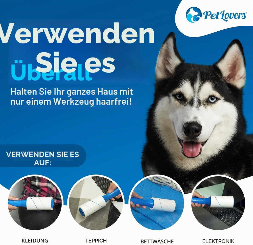 PetLovers Fusselrolle 450 Blatt extra klebrig fuer Tierhaare auf Kleidung und Moebeln