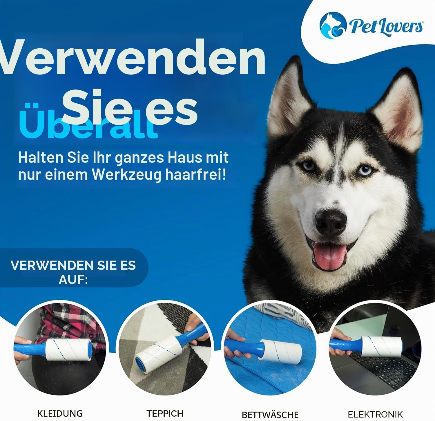 PetLovers Fusselrolle 450 Blatt extra klebrig fuer Tierhaare auf Kleidung und Moebeln