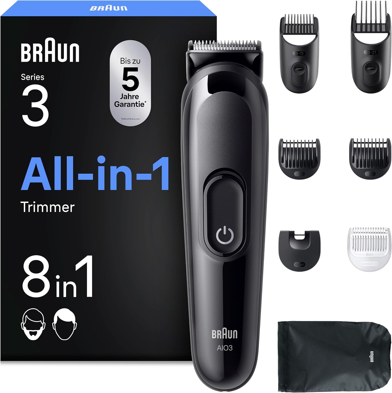 Braun Series 3 Multigroom 8in1 Bart- und Haarschneider Akku 50 Min