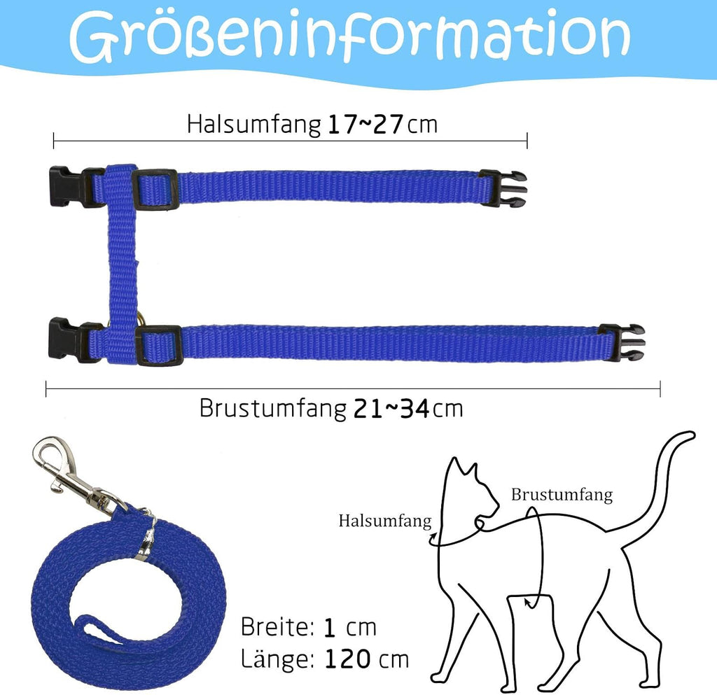 2er Set Katzengeschirr Nylon verstellbar mit Leine Blau Rosa Kaetzchen