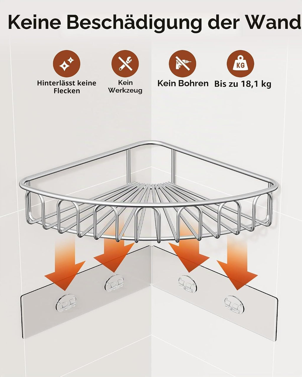 Orimade Duschablage Ecke Edelstahl ohne Bohren 2 Stueck Wandablage