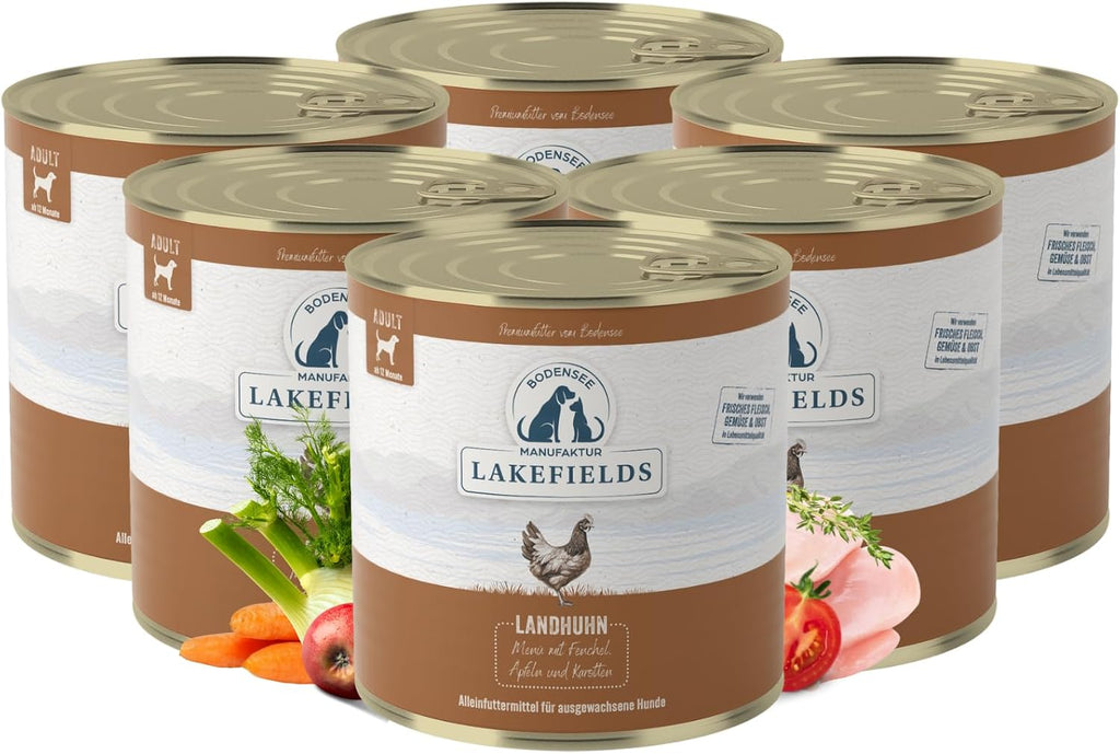 Lakefields Hundefutter Nass Huhn 61% getreidefrei 6x800g