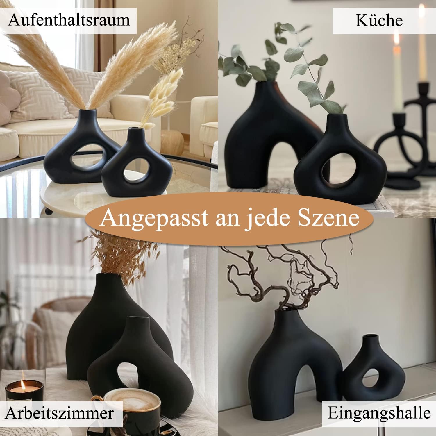 CEMABT Vasen-Set Doppelberg 2er Keramik Beige Boho Nordic Deko
