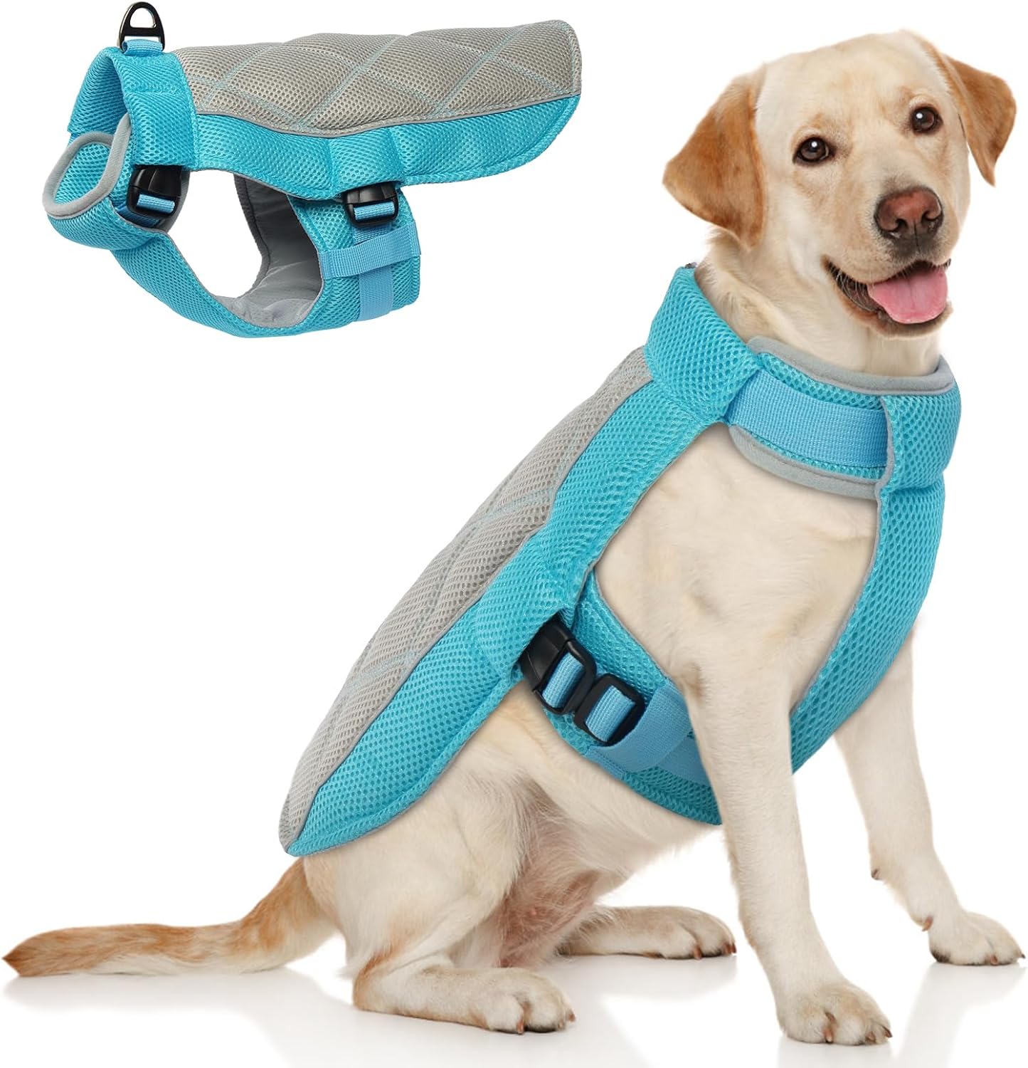 Kuehlweste Hund Anthrazitgrau Gr. M Kuehlgeschirr mit D-Ring Sonnenschutz XS-XXL
