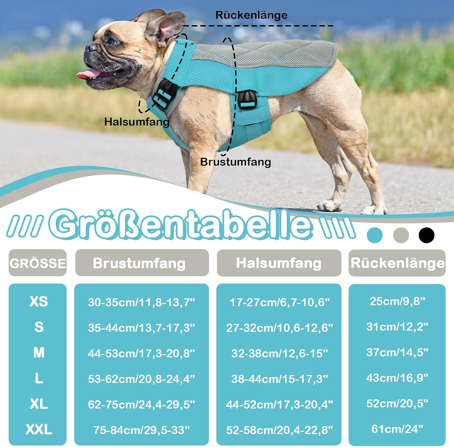 Hundekuehlweste Blau S atmungsaktiv mit D-Ring als Kuehlmantel fuer Sommer