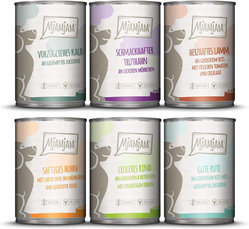 Hundefutter Nassfutter Mixpaket 6x400g Huhn Ente Rind Pute Kalb Lamm