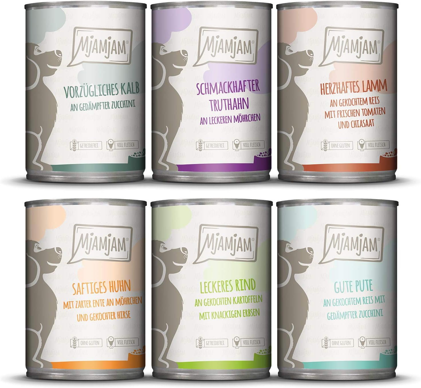 Hundefutter Nassfutter Mixpaket 6x400g Huhn Ente Rind Pute Kalb Lamm