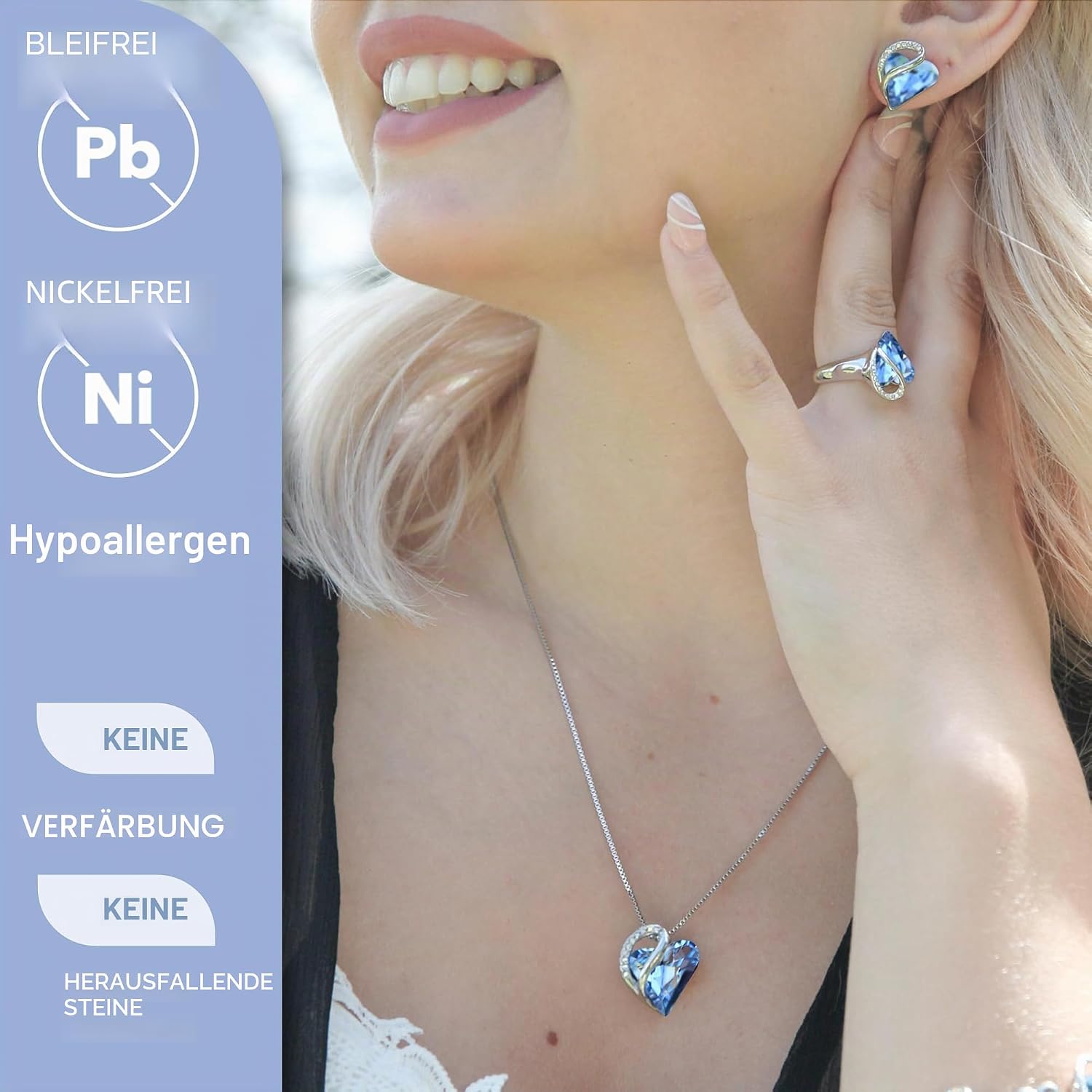 Halskette Damen Infinity Herz Anhaenger 45+5 cm verschiedene Farben - Geburtsstei