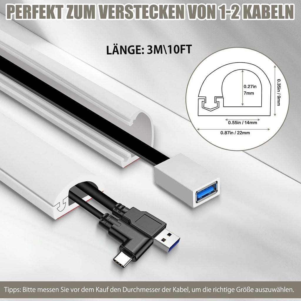 Selbstklebende halbrunde Kabelabdeckung flexibel fuer Wand Boden 1m-6m