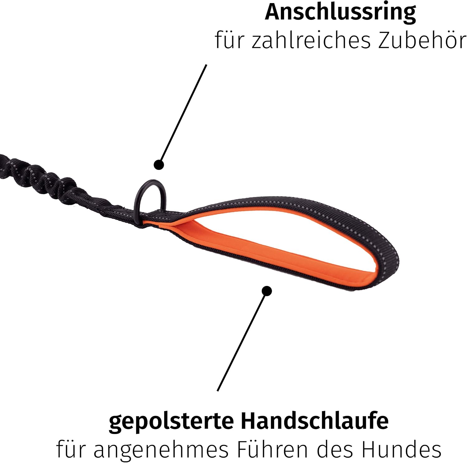 Floxik reflektierende Hundeleine verstellbar 100cm-150cm Kurzführer schwarz