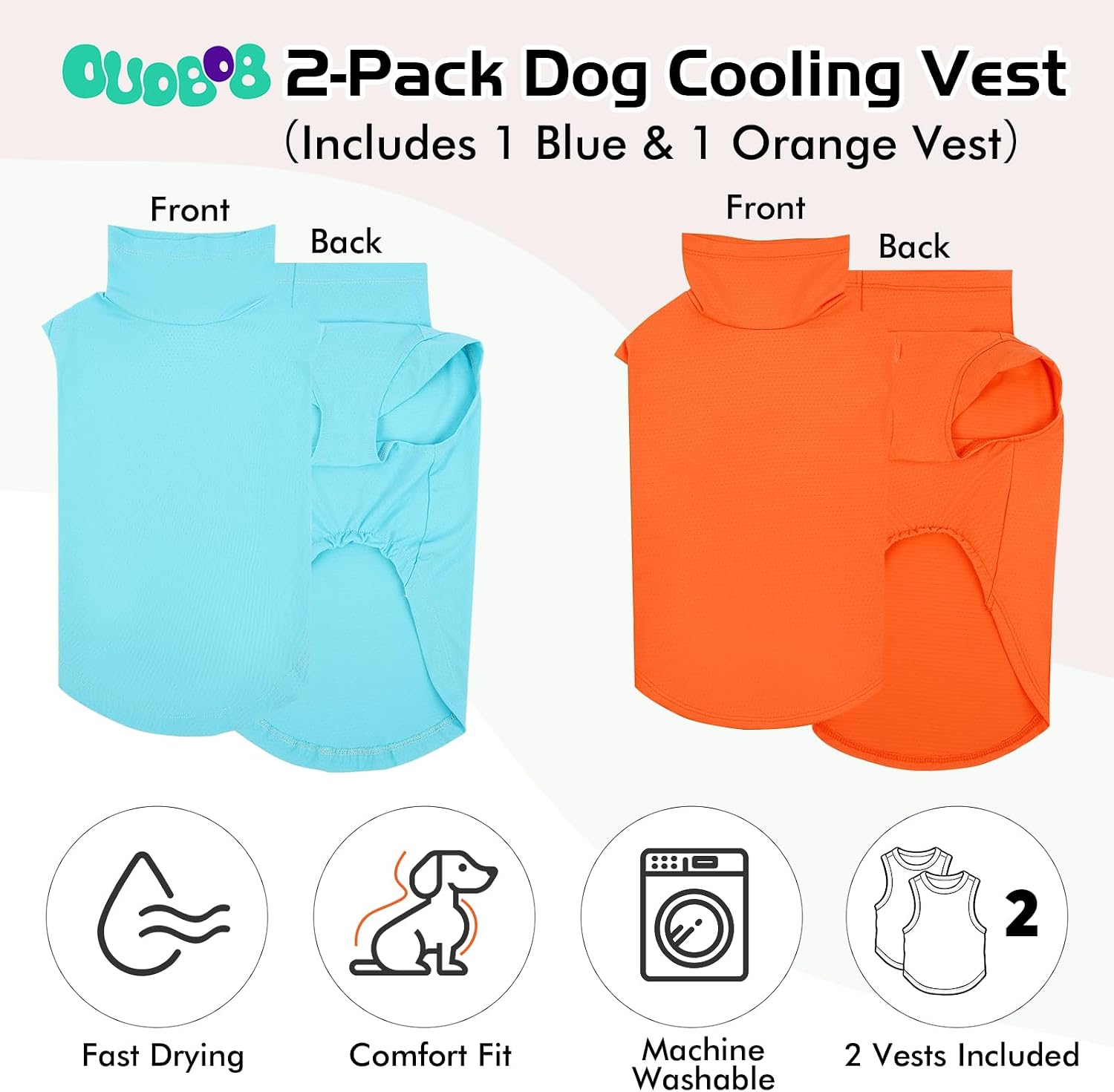 Hundekuehlweste 2er-Pack Orange Blau mit Stehkragen und dehnbarem Bauchgurt
