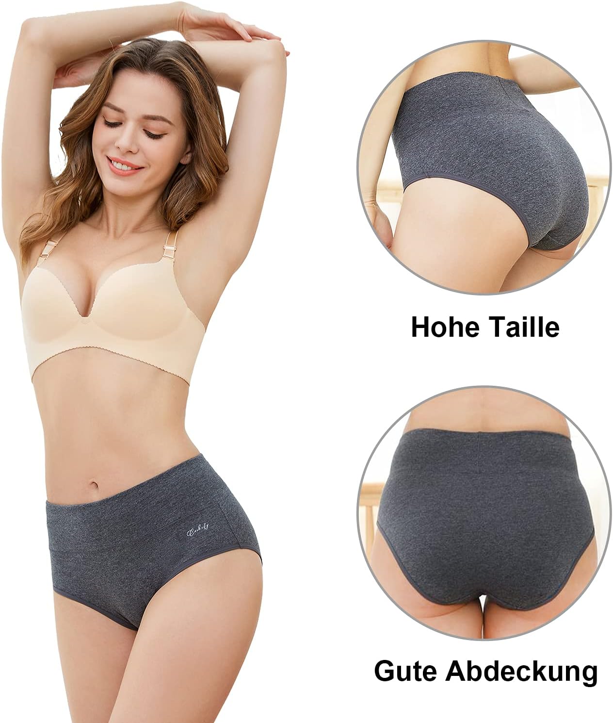 anqier Damen Unterhosen 5er Pack Baumwolle Stretch hohe Taille XS-3XL