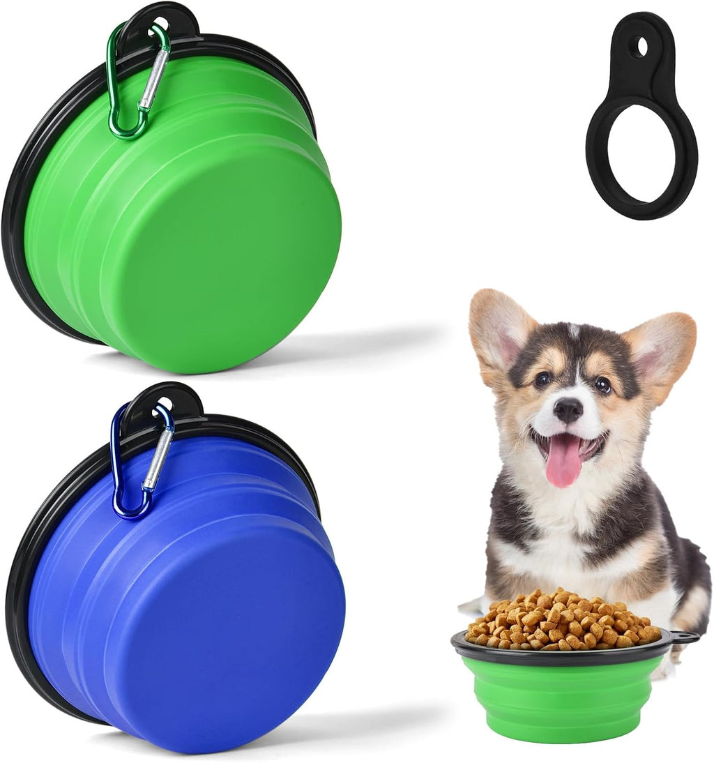 2x faltbare Hundenaepfe mit Flaschentraeger und Karabiner - Reise Napf fuer Hund Ka