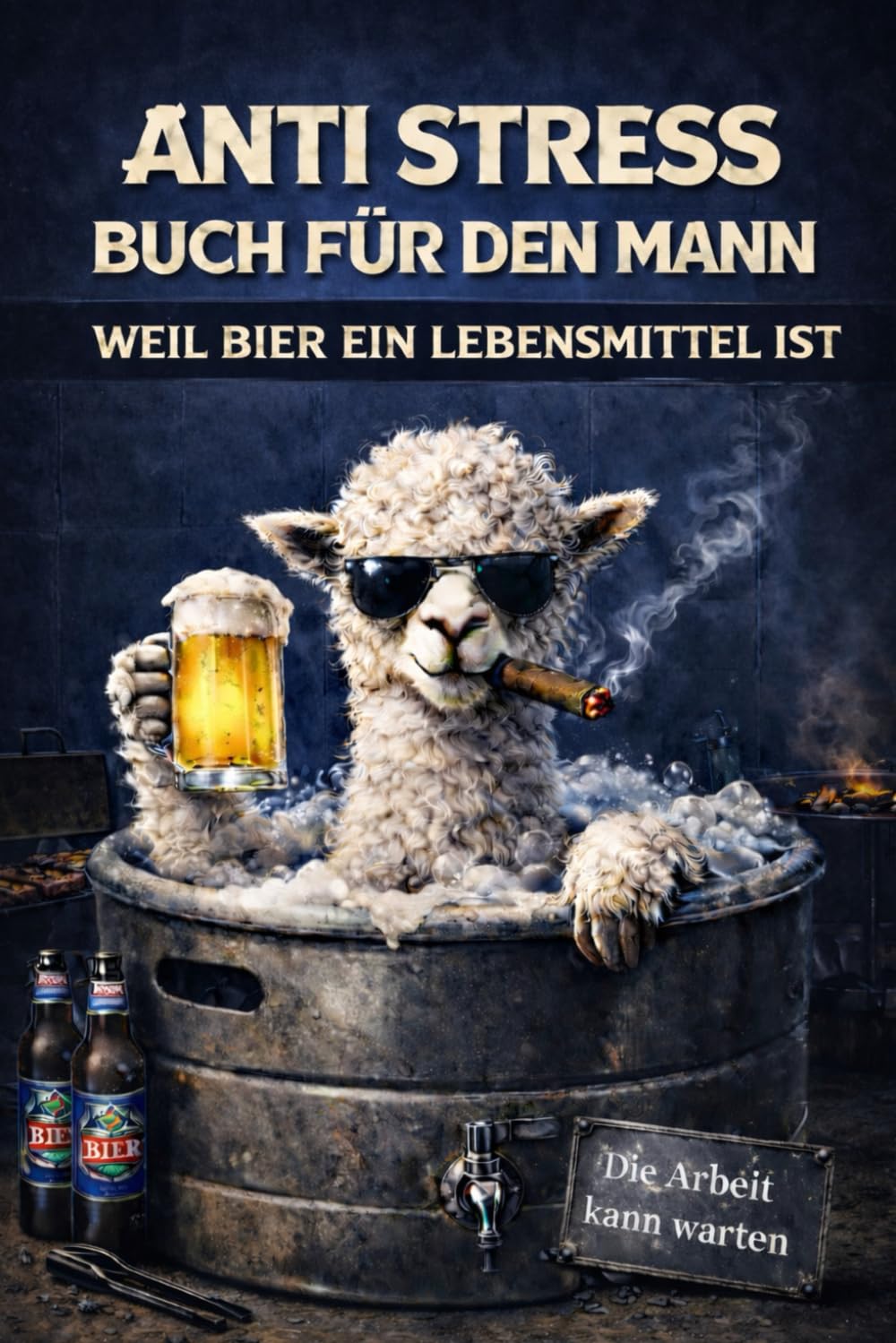 Anti Stress Buch fuer Maenner - Lustiges Geschenk "Weil Bier ein Lebensmittel ist