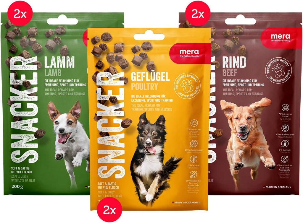 MERA Snacker Mix-Pack ohne Getreide softe Hundeleckerli 6er Set