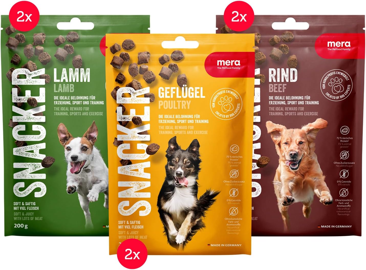 MERA Snacker Mix-Pack ohne Getreide softe Hundeleckerli 6er Set