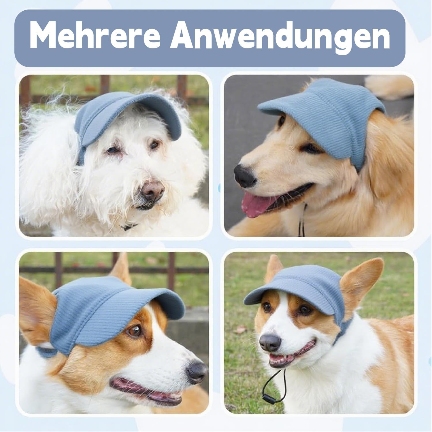 Hundesonnenhut mit Ohrloechern - Baseballmuetze fuer Welpen und Hunde