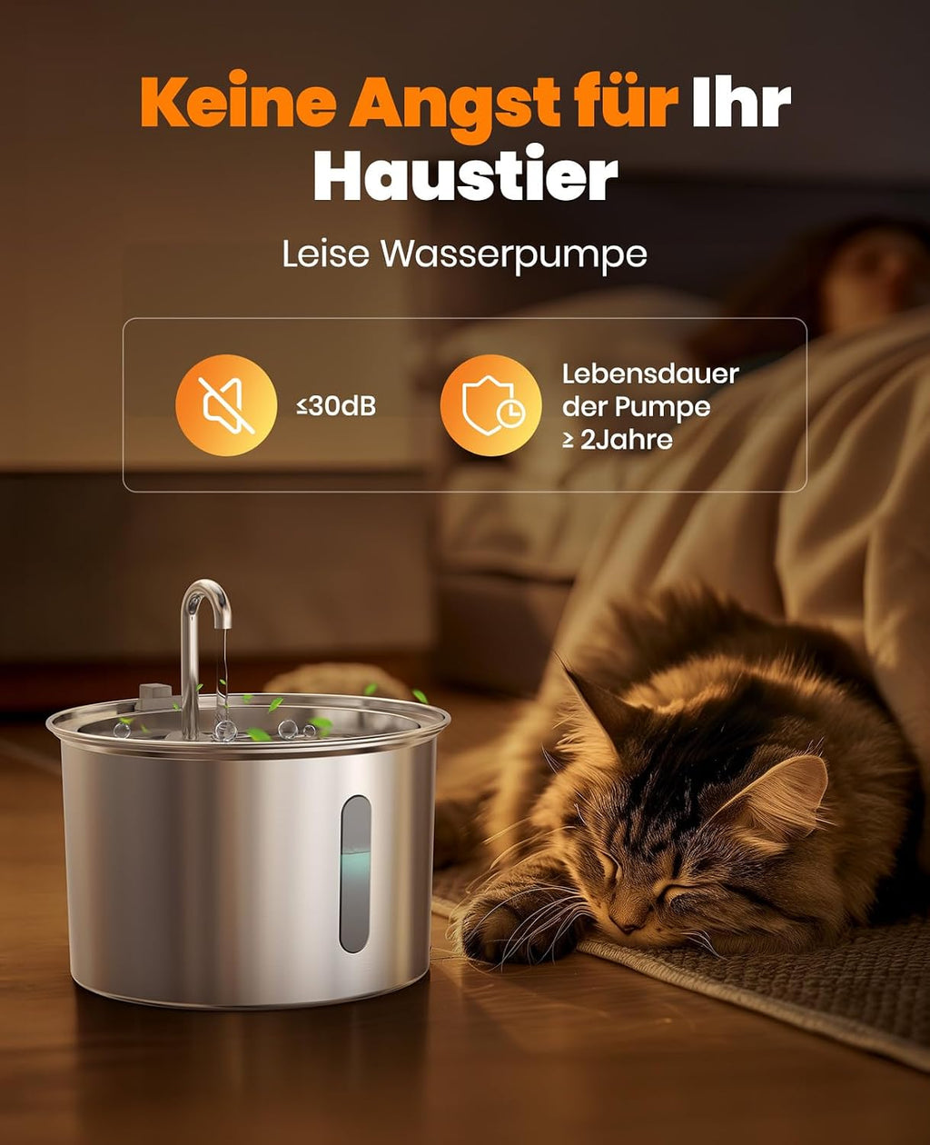 oneisall Katzenbrunnen Edelstahl leiser Trinkbrunnen mit Wasserstand LED