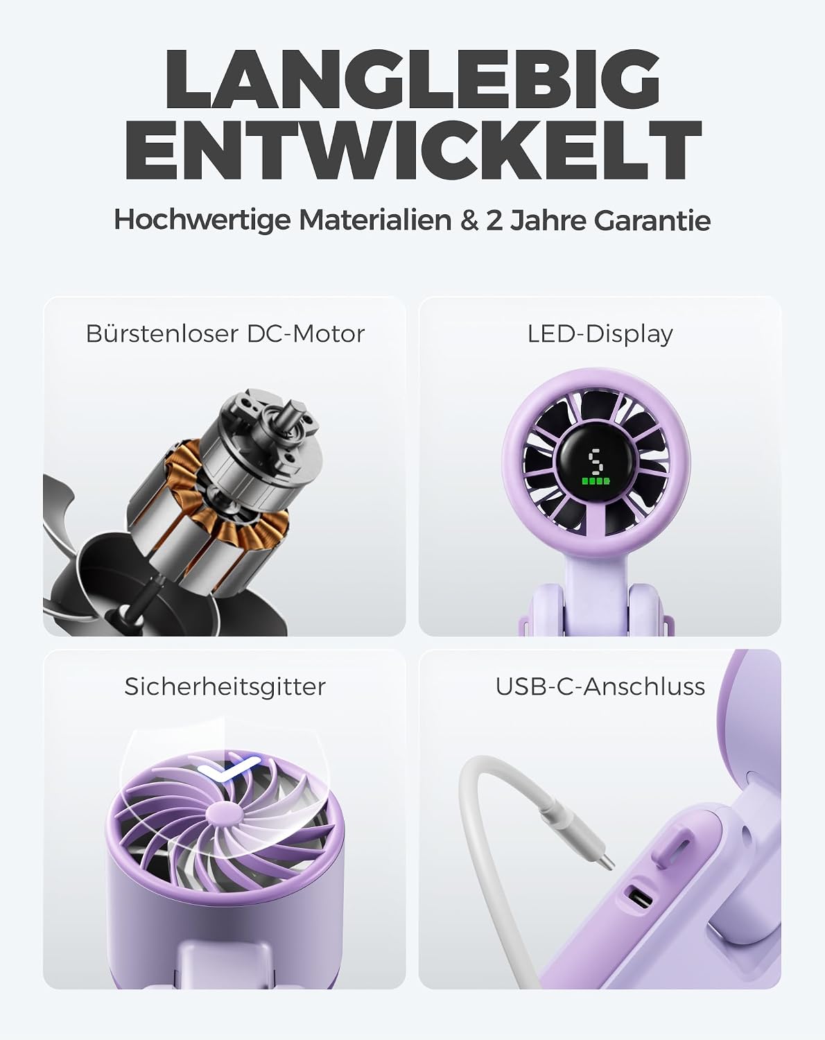 Diveblues Tragbarer Turbo Handventilator 9m/s 5 Stufen Akku 3‑in‑1 Hals Tisch
