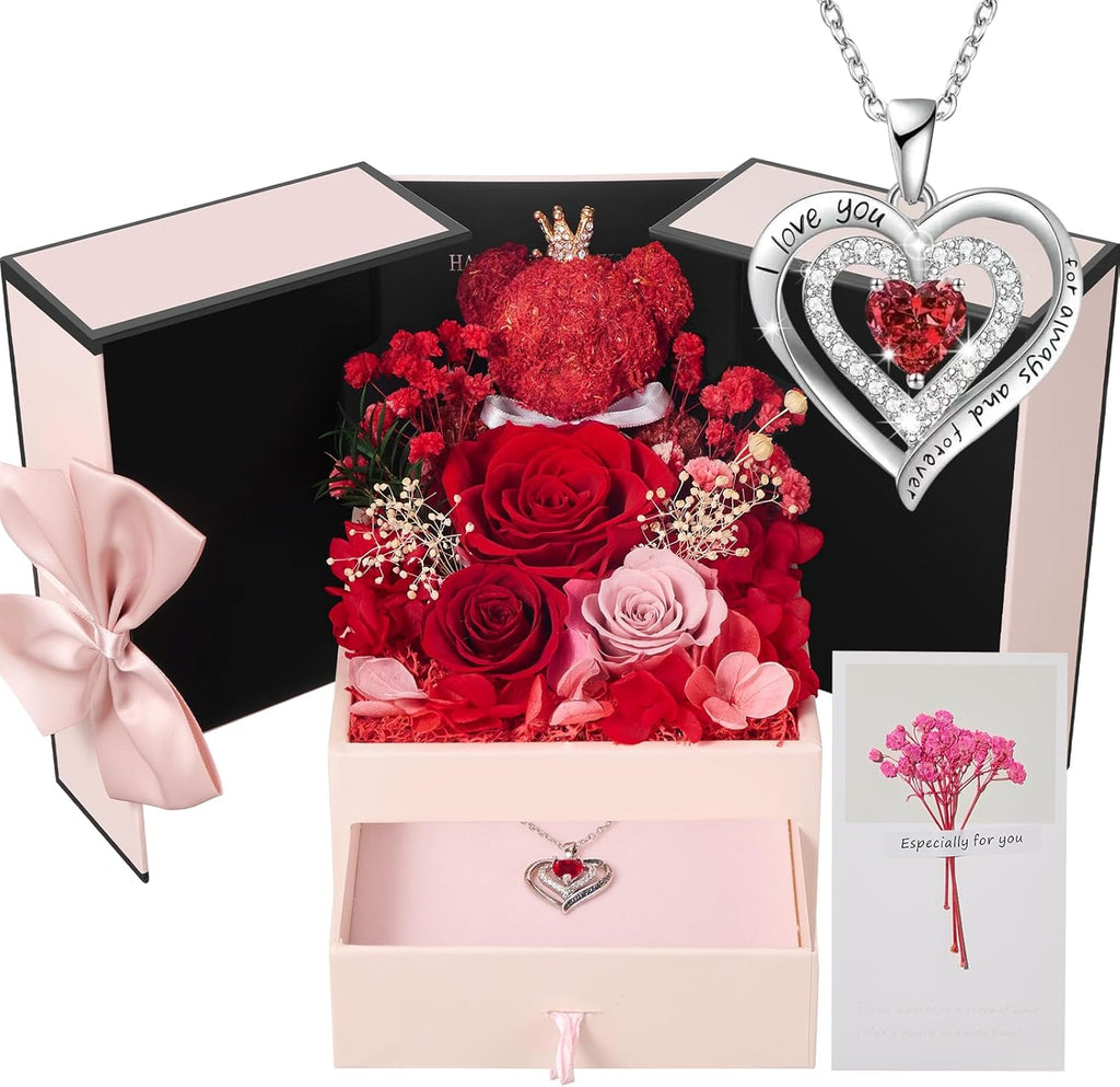 Ewige Rose mit Herz Halskette Damen Geschenk Infinity Rose Moosbett
