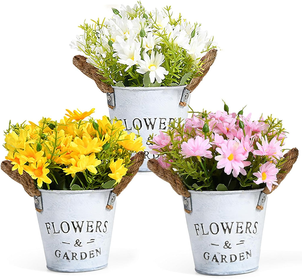 Gomaihe Kuenstliche Zimmerpflanze 3er Set mit grauen Toepfen 9,5×13 cm