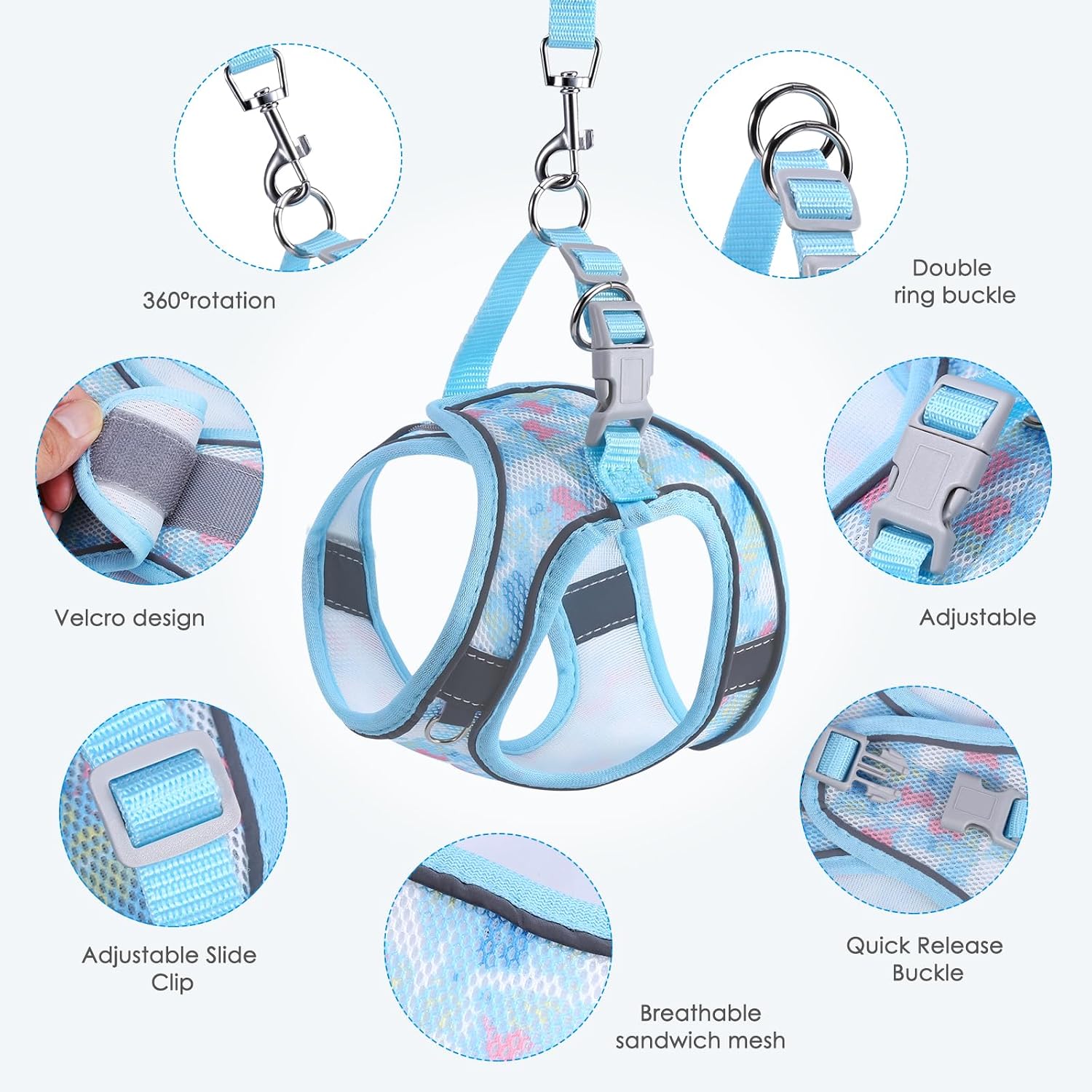 Brifit Katzengeschirr verstellbar XXS Blau mit 150 cm Leine, reflektierend