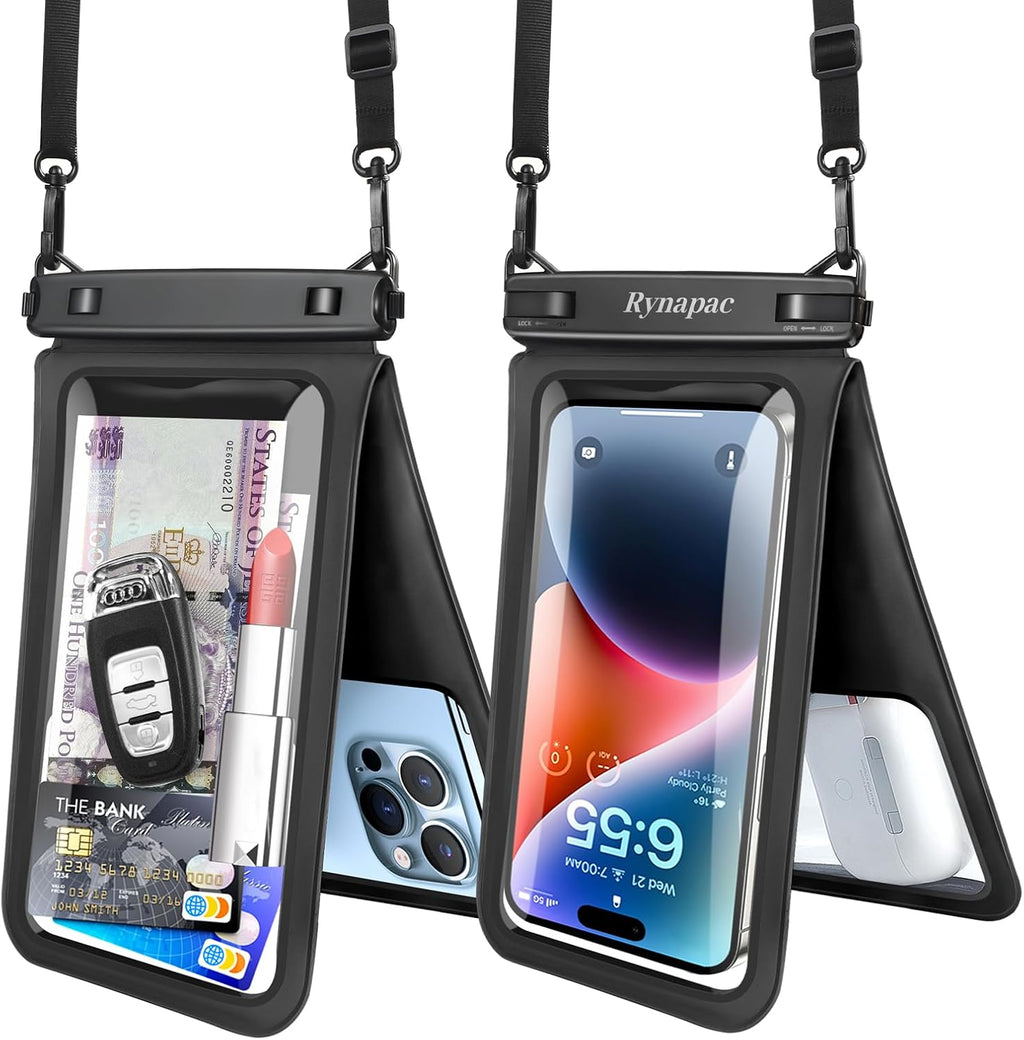 Rynapac wasserdichte Handytasche IPX8 2er Set bis 8" mit Band Schwarz