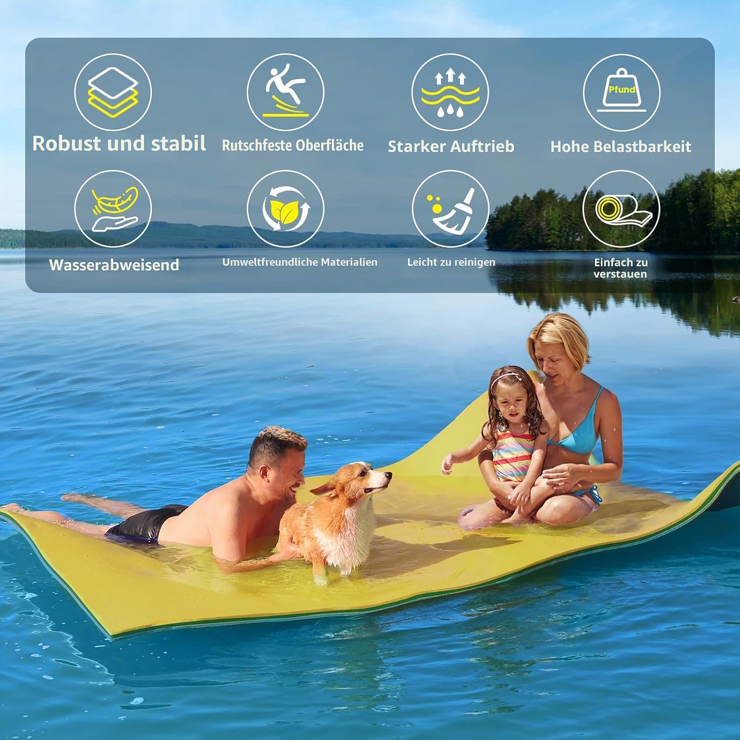 CTSC Floating Mat Schwimminsel 3-lagig XPE Schaum Wassermatte See Pool Strand