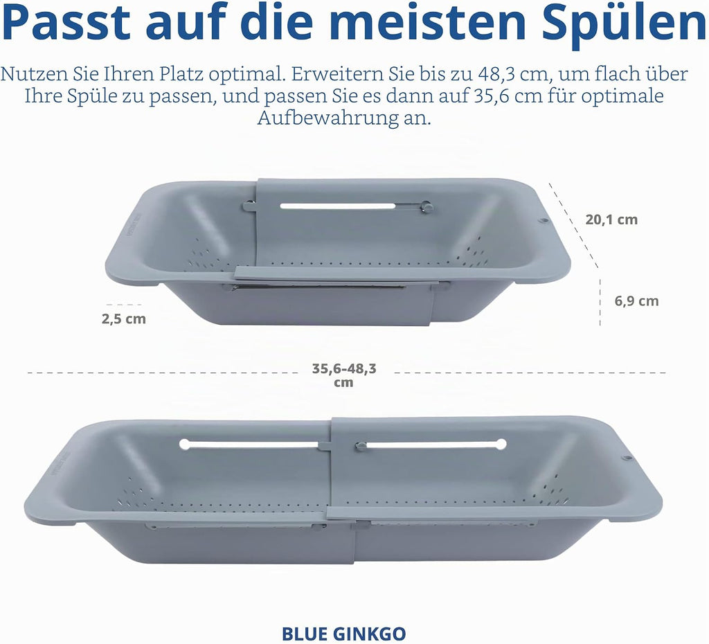 BLUE GINKGO Siebkorb ueber Spuele ausziehbar 20x37-49x7 cm Schwarz