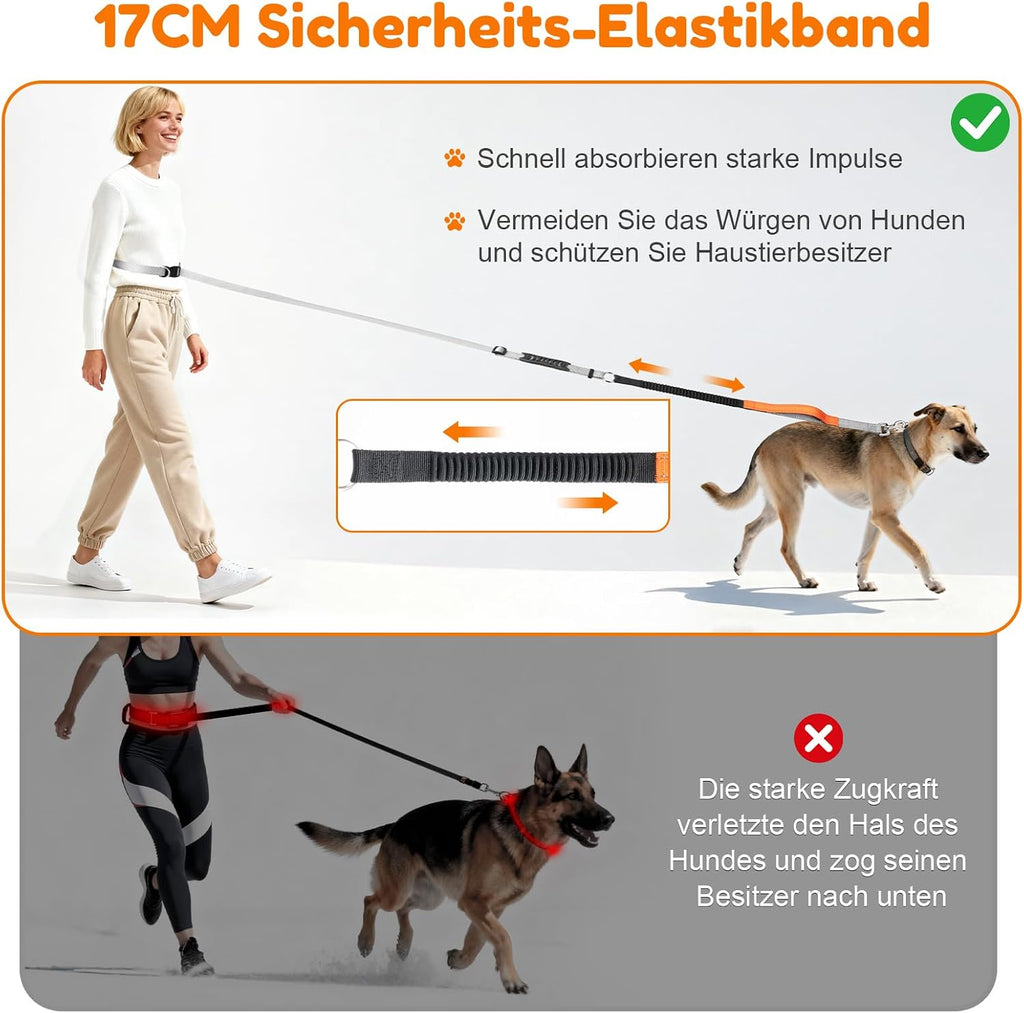 XBEN Joggingleine für Hunde 2,2m-2,35m mit Dualgriff Freihandleine